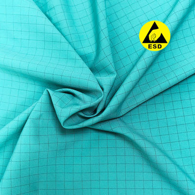 ESD 반 정적 7mm 격자 직물 98% 폴리에스터 + 2% ESD 의류를 위한 전도성 탄소 직물