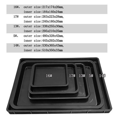 530x365x43mm ESD 반 정적 제곱 트레이 검은 플라스틱 직사각형 浅 ESD 트레이 ESD 전자 원 회전판