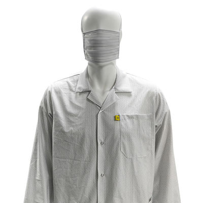 XS-10XL 청정실 흰색 ESD 코트 96% 폴리에스터 + 4% 탄소 세척 가능한 반 정적 스맥