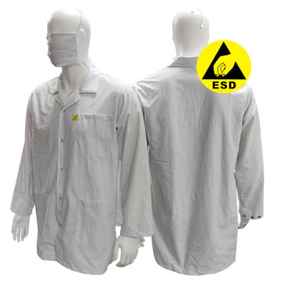 XS-10XL 청정실 흰색 ESD 코트 96% 폴리에스터 + 4% 탄소 세척 가능한 반 정적 스맥