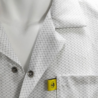 XS-10XL 청정실 흰색 ESD 코트 96% 폴리에스터 + 4% 탄소 세척 가능한 반 정적 스맥